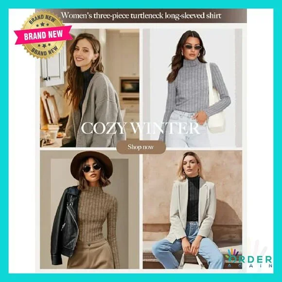 Mock Turtleneck Sweaters Ribbed Knit Slim Fit Thermal Pullover 3 Pack